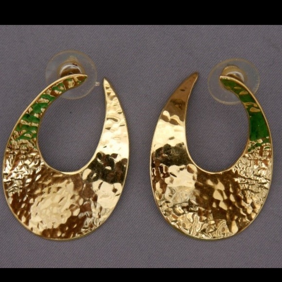 Vintage Modernist Hammered Gold Earrings - Picture 1 of 4